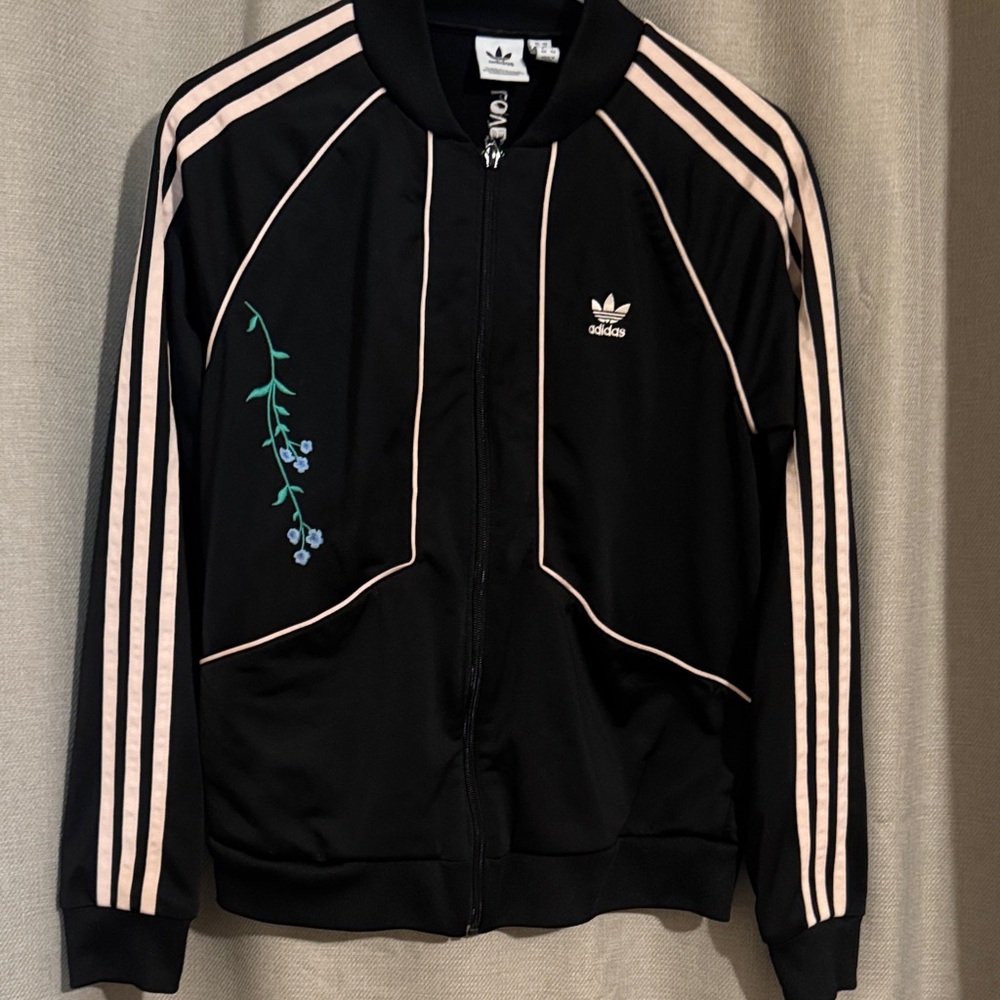 Vintage Adidas Women's Black Track Jacket/ Love All Trust A Few Do Wrong To None